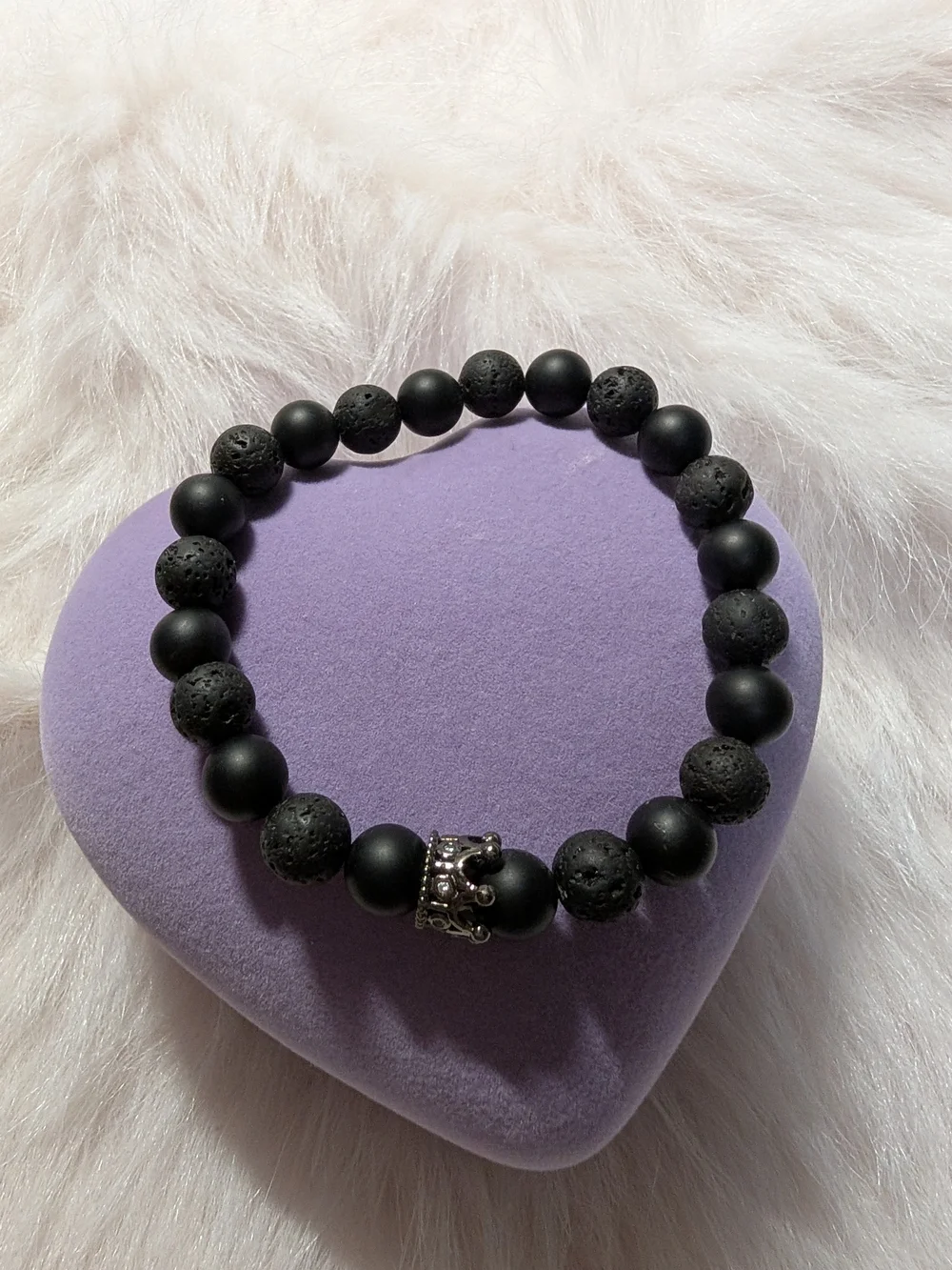 Men's Black Beaded Bracelet with Silver Accent‎